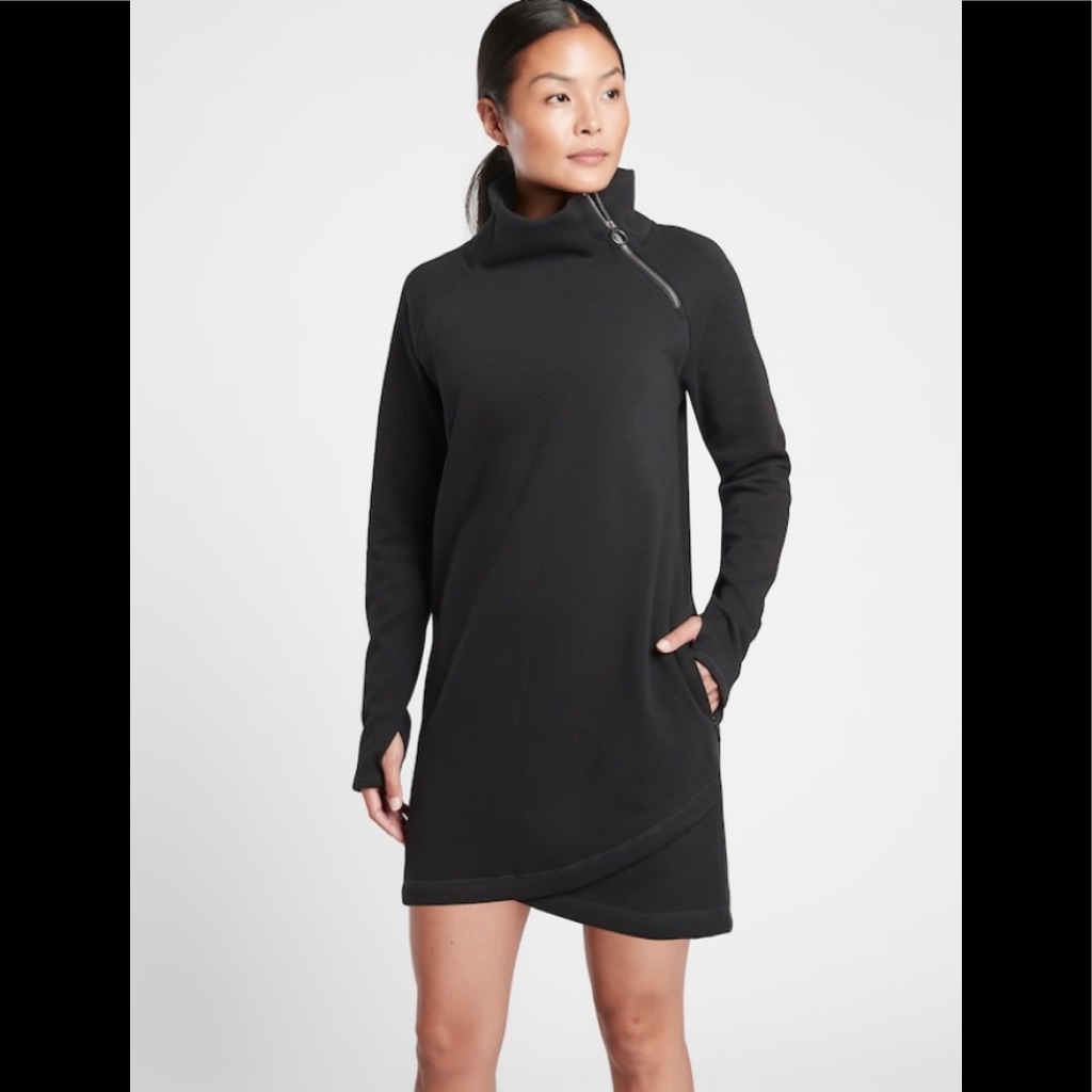 Nwt-Athleta Cozy Karma Black Asym Sweatshirt Dress, Small